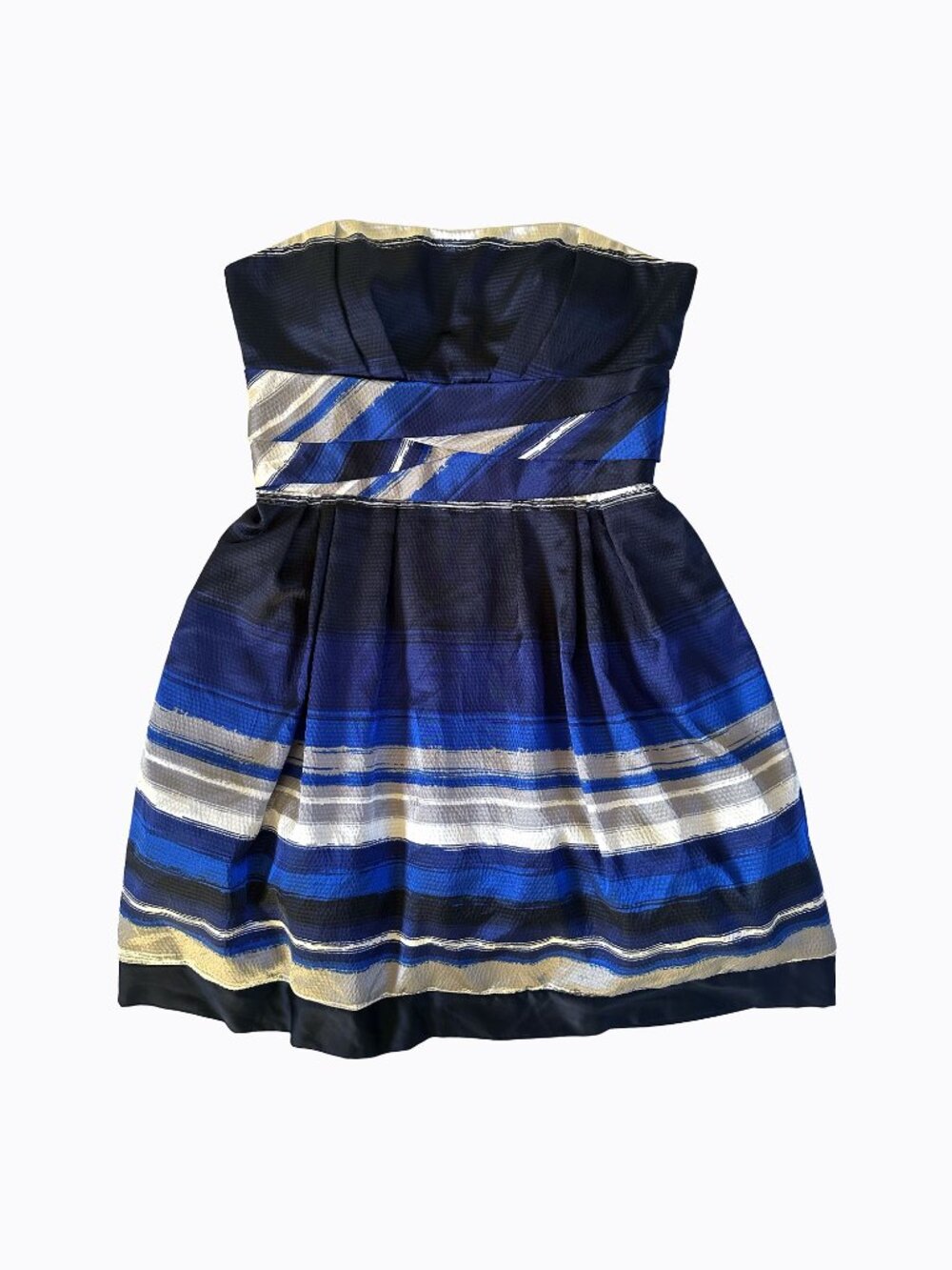 Abstract Blue Stripe Dress 12 Tulle Flare Twisted Bodice Coquette Cocktail Artsy